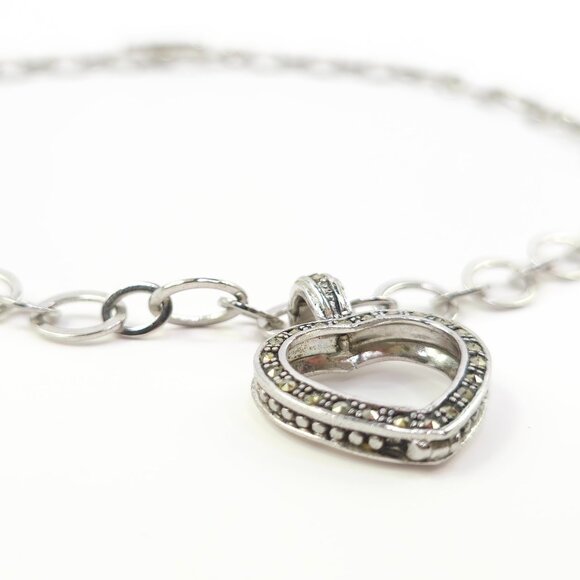 Vintage Womens Sterling Silver Chunky Chain Open Heart Pendant Necklace - Picture 4 of 6